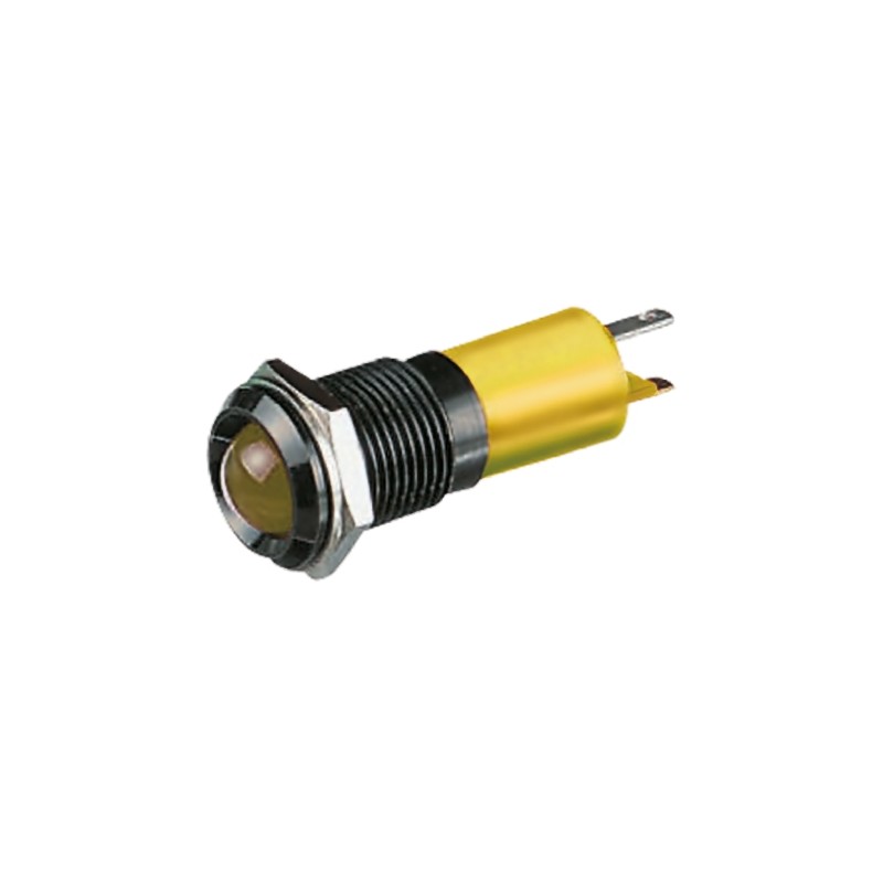 1 pcs - RS PRO Yellow Panel Mount Indicator, 12V dc, 14mm Mounting Hole Size, Solder Tab Termination, IP67