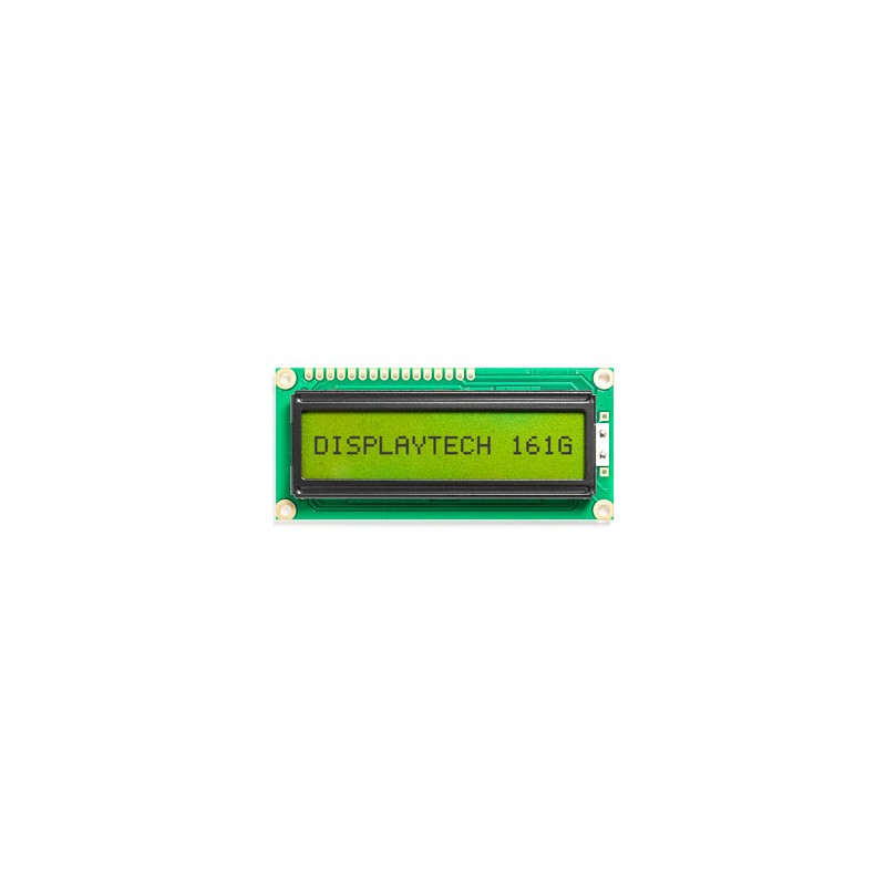 1 pcs - Displaytech 161G BC BW 161G Alphanumeric LCD Display, Yellow-Green on, 1 Row by 16 Characters, Transflective