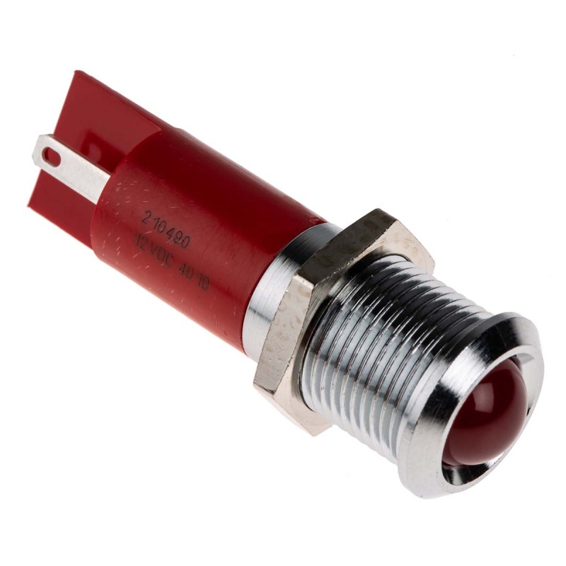 1 pcs - RS PRO Red Panel Mount Indicator, 12V dc, 14mm Mounting Hole Size, Solder Tab Termination