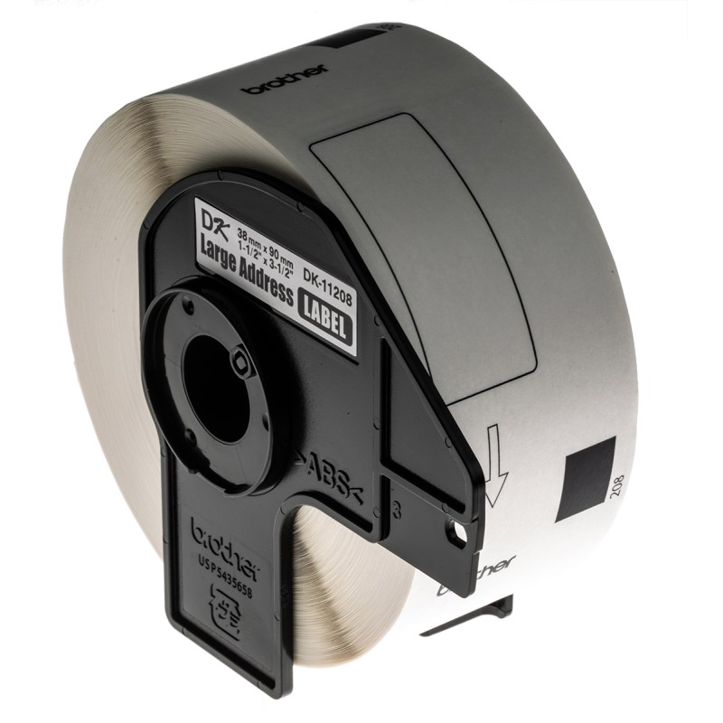 1 Box of 400 - Brother White Black Print Label Roll, 90mm Width, 38mm Height, 400Per Roll Qty