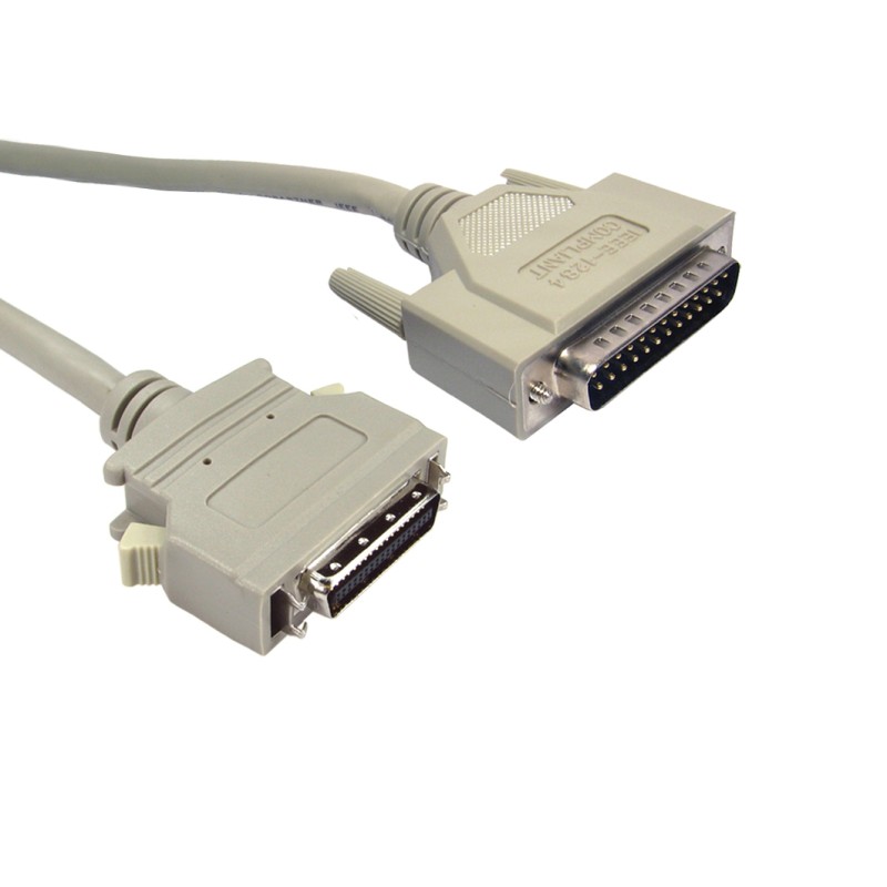 1 pcs - RS PRO Male 25 Pin D-sub to Male Centronics Parallel Cable, 2m, Grey Sheath