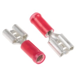 1 Box of 1000 - TE Connectivity PIDG FASTON .250 Red Insulated Female Spade Connector, Receptacle, 6.35 x 0.81mm Tab Size, 0.3mm