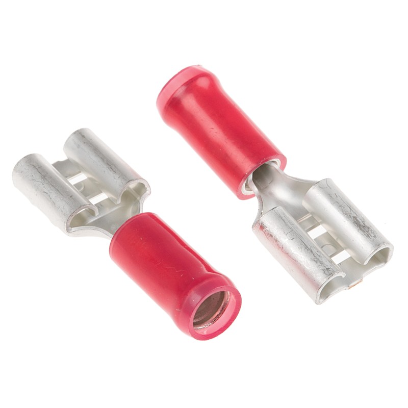 1 Box of 1000 - TE Connectivity PIDG FASTON .250 Red Insulated Female Spade Connector, Receptacle, 6.35 x 0.81mm Tab Size, 0.3mm