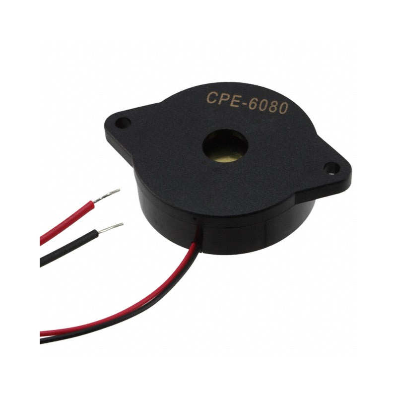 1 pcs : CPE-6080 - Buzzers Transducer, Externally Driven Piezo 10 V 10mA 80dB @ 10V, 10cm Panel Mount, Flange Wire Leads