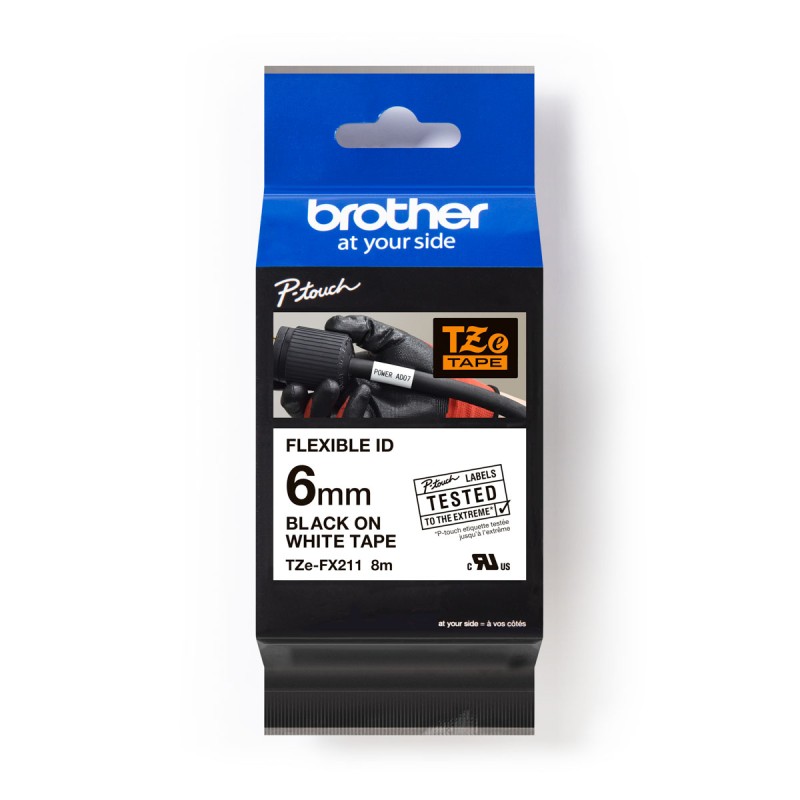 1 pcs - Brother Black on White Label Printer Tape, 8 m Length, 6 mm Width