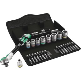 1 pcs - Wera 29-Piece Imperial 3/8 in Standard Socket/Bit Set with Ratchet, 6 point, Hex Bit, Phillips Bit, Pozidriv Bit,