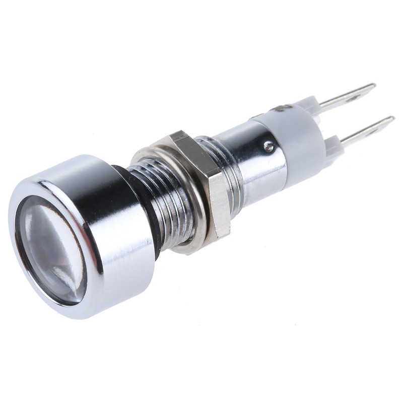 1 pcs - Signal Construct White Panel Mount Indicator, 24V, 8mm Mounting Hole Size, Solder Tab Termination, IP67