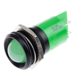 1 pcs - RS PRO Green Panel Mount Indicator, 24V dc, 22mm Mounting Hole Size, Solder Tab Termination