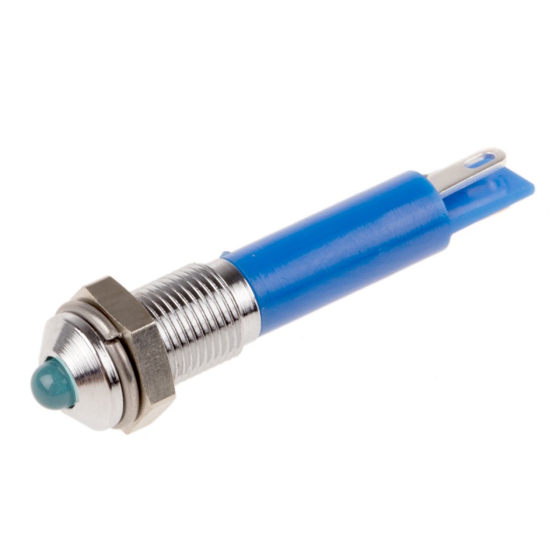1 pcs - RS PRO Blue Panel Mount Indicator, 12V dc, 6mm Mounting Hole Size, Solder Tab Termination