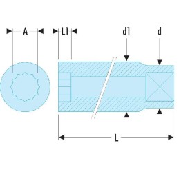 1 pcs - Facom 1/2 in Drive 13mm Standard Socket, 12 point, 36 mm Overall Length