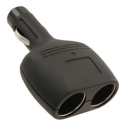 1 pcs : ZA5018 - Auto Power Plug to Dual Auto Power Sockets Cigarette Lighter Assembly 12 V 10 A Fused, LED Indicator, Nylon Bla