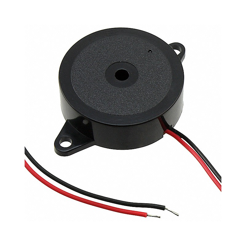 1 pcs : PL-27N26WQ - Buzzers Indicator, Internally Driven Piezo 12 V 15mA 2.5kHz 90dB @ 12V, 30cm Panel Mount, Flange Wire Leads