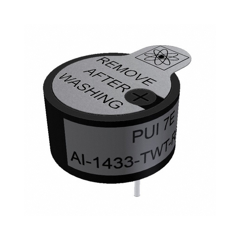 1 pcs : AI-1433-TWT-R - Buzzers Indicator, Internally Driven Piezo 12 V 7mA 3.3kHz 80dB @ 12V, 10cm Through Hole PC Pins