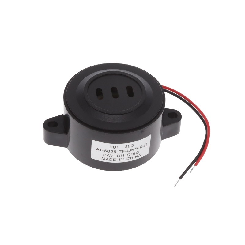 1 pcs : AI-5025-TF-LW100-R - Buzzers Indicator, Internally Driven Piezo 15 V 75mA 2.5kHz 117dB @ 15V, 10cm Panel Mount, Flange W