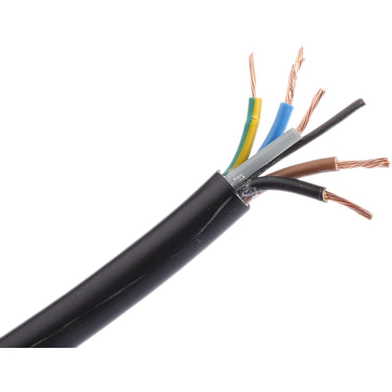 1 Reel of 100 M - RS PRO 5 Core Power Cable, 1.5 mm², 100m, Black PVC Sheath, 3185Y, 16 A, 300 V, 500 V
