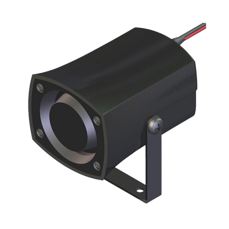 1 pcs : X-5735-LW350-S-2-R - Buzzers Indicator, Internally Driven Piezo 12 V 200mA 3kHz 125dB @ 12V, 10cm Bracket Mount Wire Lea