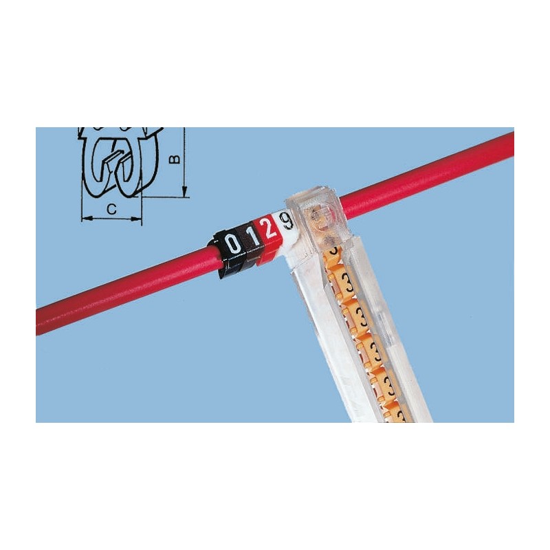 300 pcs - Legrand Clip On Cable Markers, Black on Yellow, Pre-printed 'A', 2.2 - 3mm Cable