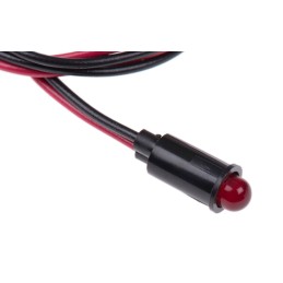 1 pcs - Dialight Red Panel Mount Indicator, 12V dc, 6.4mm Mounting Hole Size, Lead Wires Termination
