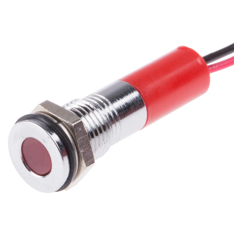 1 pcs - RS PRO Red Panel Mount Indicator, 220V ac, 8mm Mounting Hole Size, Lead Wires Termination, IP67