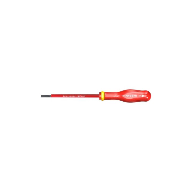 1 pcs - Facom Slotted Insulated Screwdriver, 6.5 mm Tip, 200 mm Blade, VDE/1000V, 320 mm Overall