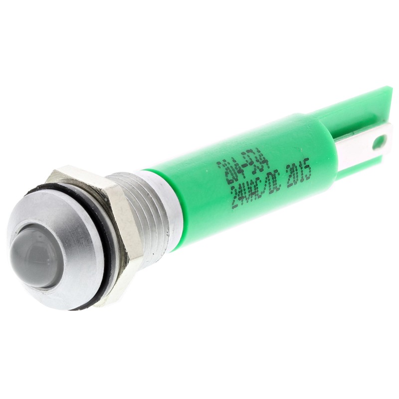 1 pcs - RS PRO Green Panel Mount Indicator, 24V ac/dc, 8mm Mounting Hole Size, Solder Tab Termination, IP67