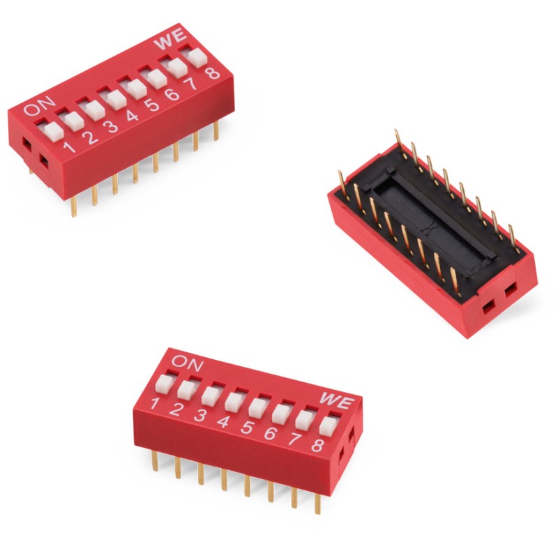 2 pcs - Wurth Elektronik 8 Way Through Hole DIP Switch SPST, Raised Actuator