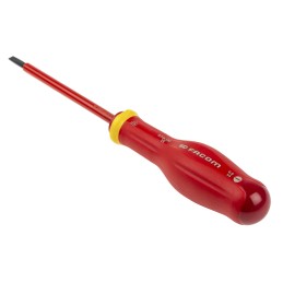 1 pcs - Facom Slotted Insulated Screwdriver, 4 x 0.8 mm Tip, 100 mm Blade, VDE/1000V, 210 mm Overall