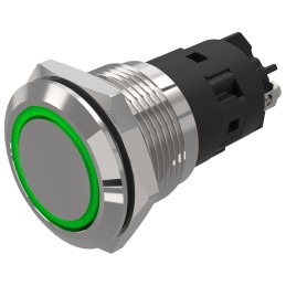 1 pcs - EAO 82 Series Green Indicator, 12V ac/dc, 19mm Mounting Hole Size, Solder Tab Termination, IP65, IP67