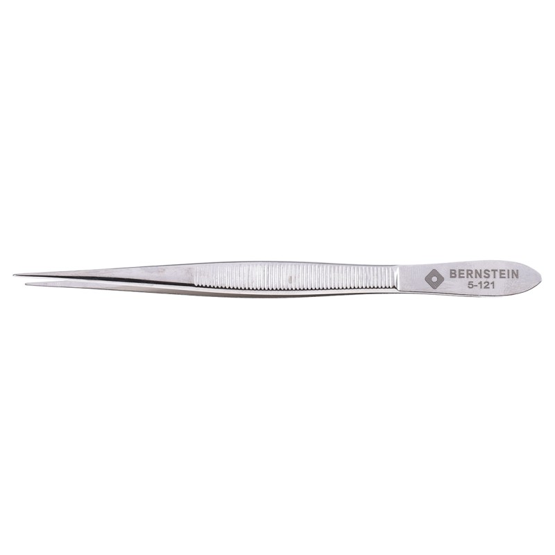 1 pcs - Bernstein 120 mm, Nickel Plated Steel, Narrow Pointed, Serrated, Tweezers