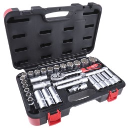 1 pcs - RS PRO 32-Piece Metric 1/2 in Deep Socket/Standard Socket Set with Ratchet, 6 point, 12 point
