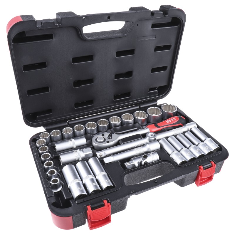 1 pcs - RS PRO 32-Piece Metric 1/2 in Deep Socket/Standard Socket Set with Ratchet, 6 point, 12 point