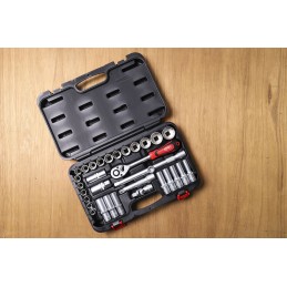 1 pcs - RS PRO 32-Piece Metric 1/2 in Deep Socket/Standard Socket Set with Ratchet, 6 point, 12 point