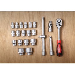 1 pcs - RS PRO 32-Piece Metric 1/2 in Deep Socket/Standard Socket Set with Ratchet, 6 point, 12 point