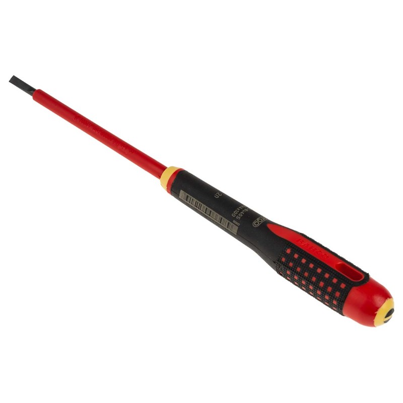 1 pcs - Bahco Slotted Screwdriver, 4 x 0.8 mm Tip, 100 mm Blade, VDE/1000V, 222 mm Overall