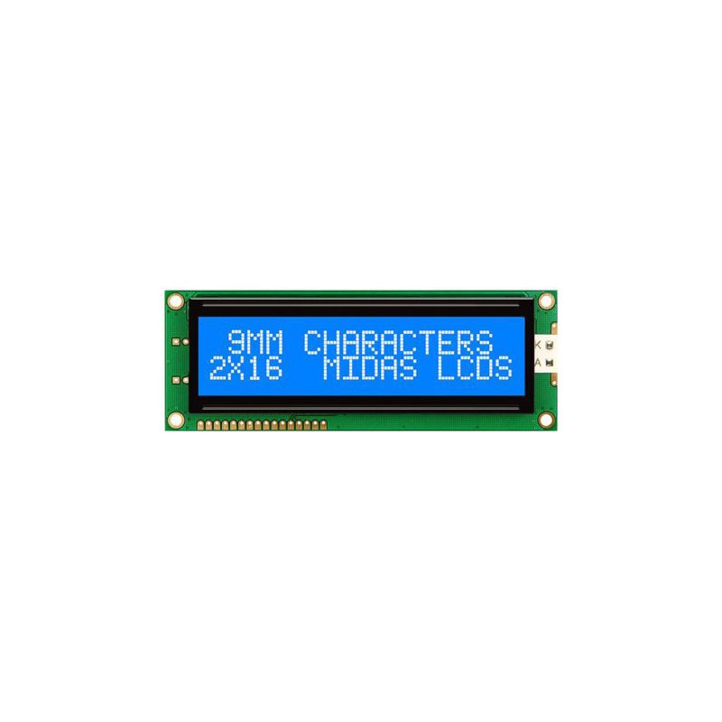 1 pcs - Midas MC21609AB6W-BNMLW-V2 AB Alphanumeric LCD Display, Blue on White, 2 Rows by 16 Characters, Transmissive