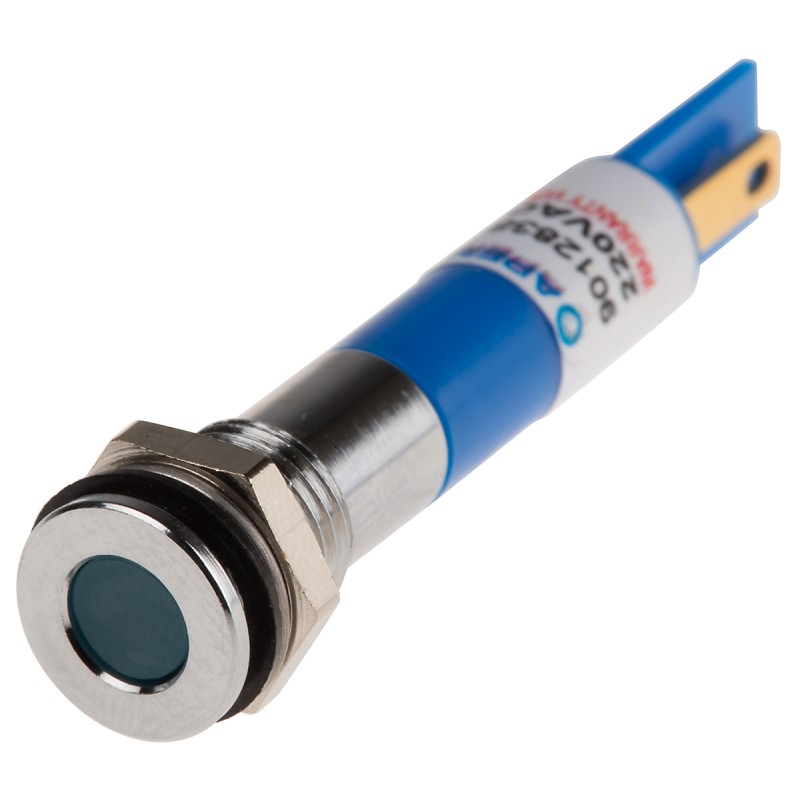 1 pcs - RS PRO Blue Panel Mount Indicator, 220V ac, 8mm Mounting Hole Size, IP67