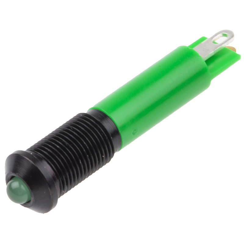 1 pcs - RS PRO Green Panel Mount Indicator, 24V dc, 6mm Mounting Hole Size, Solder Tab Termination