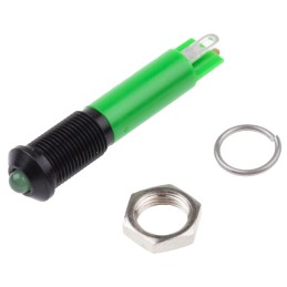 1 pcs - RS PRO Green Panel Mount Indicator, 24V dc, 6mm Mounting Hole Size, Solder Tab Termination