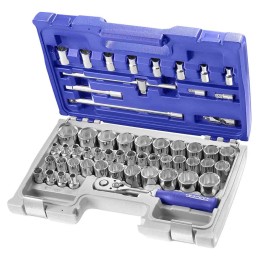 1 pcs - Expert by Facom 55-Piece Imperial, Metric 1/2 in Standard Socket Set with Ratchet, 6 point, 12 point, e-Torx