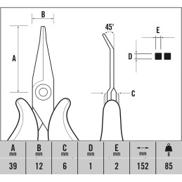 1 pcs - CK Round Nose Pliers, 152 mm Overall, 39mm Jaw