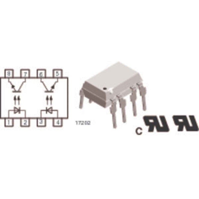 20 pcs - Vishay, MCT62H Phototransistor Output Dual Optocoupler, Through Hole, 8-Pin DIP