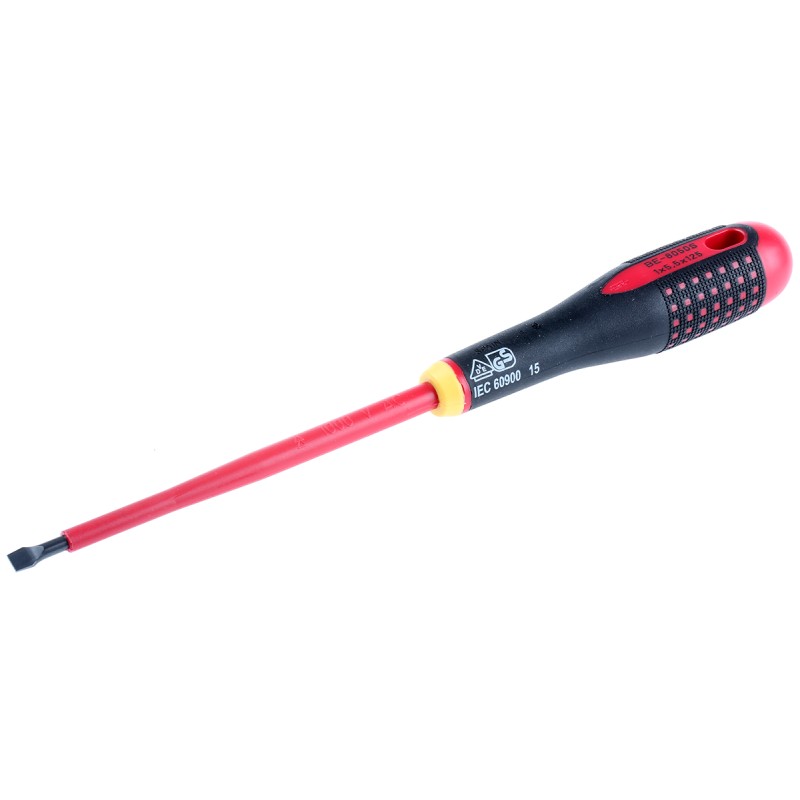 1 pcs - Bahco Slotted Screwdriver, 5.5 x 1 mm Tip, 125 mm Blade, VDE/1000V, 247 mm Overall
