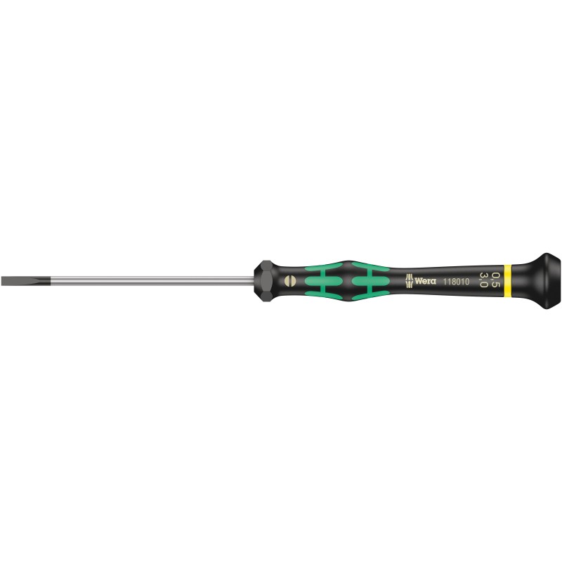 1 pcs - Wera Slotted Precision Screwdriver, 3 x 0.5 mm Tip, 80 mm Blade