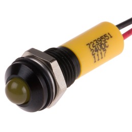1 pcs - RS PRO Yellow Panel Mount Indicator, 24V dc, 8mm Mounting Hole Size, Lead Wires Termination, IP67