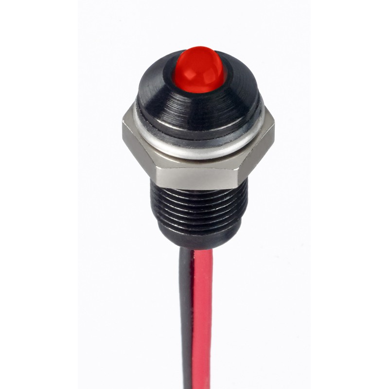 1 pcs - RS PRO Red Panel Mount Indicator, 21.6 - 26.4V dc, 6mm Mounting Hole Size, Lead Wires Termination, IP67
