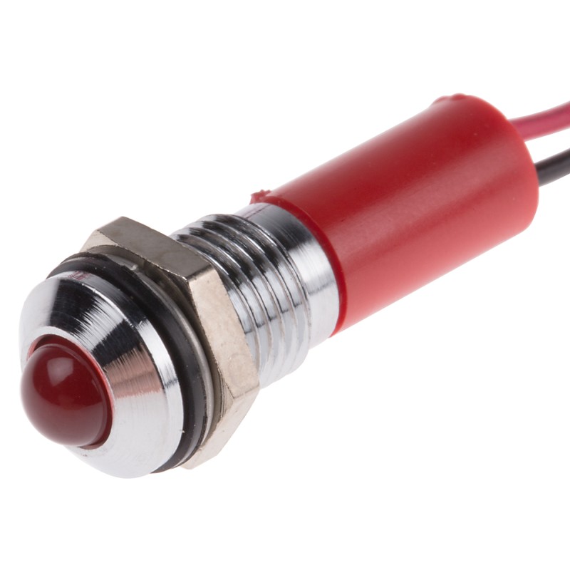 1 pcs - RS PRO Red Panel Mount Indicator, 12V dc, 8mm Mounting Hole Size, Lead Wires Termination, IP67
