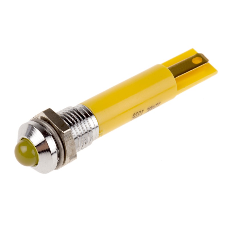 1 pcs - RS PRO Yellow Flashing LED Panel Mount Indicator, 12V dc, 8mm Mounting Hole Size, Solder Tab Termination