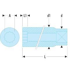 1 pcs - Facom 1/2 in Drive 21mm Standard Socket, 12 point, 38 mm Overall Length