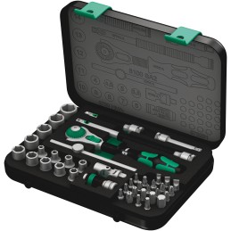 1 pcs - Wera 42-Piece Metric 1/4 in Standard Socket/Bit Set with Ratchet, 6 point, Hex Bit, Phillips Bit, Pozidriv Bit, Slotted