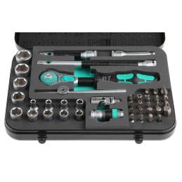 1 pcs - Wera 42-Piece Metric 1/4 in Standard Socket/Bit Set with Ratchet, 6 point, Hex Bit, Phillips Bit, Pozidriv Bit, Slotted